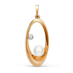 Подвеска из красного золота с жемчугом и фианитом