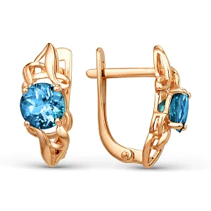 Серьги из красного золота с лондон топазами