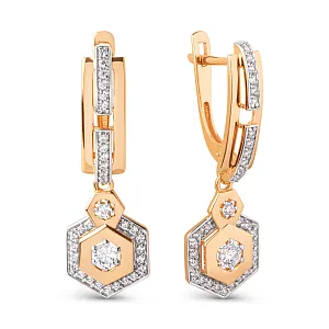 Серьги из красного золота с фианитами