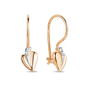 Серьги детские из красного золота с фианитами