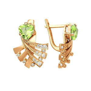 Серьги из красного золота с хризолитами