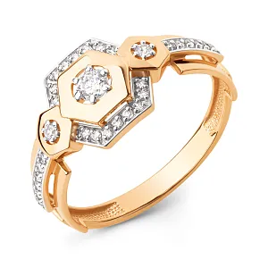 Кольцо из красного золота с фианитами