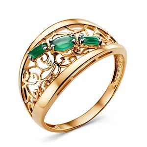 Кольцо из красного золота с зелеными агатами