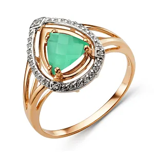 Кольцо из красного золота с зеленым агатом