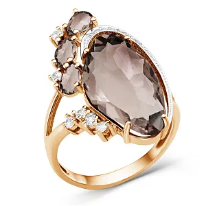 Кольцо из красного золота с раухтопазами