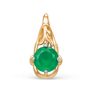 Подвеска из красного золота с зеленым агатом