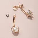 Серьги пусеты из красного золота с жемчугом и фианитами