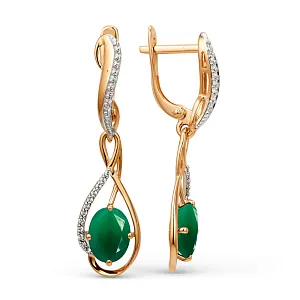 Серьги из красного золота с зелеными агатами