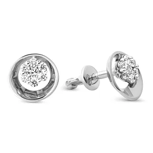 Серьги пусеты из белого золота с фианитами
