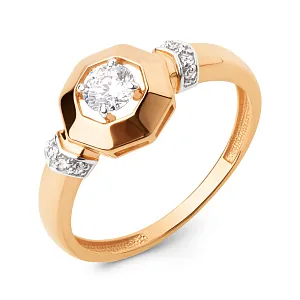 Кольцо из красного золота с фианитами