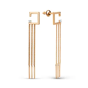 Серьги пусеты из красного золота с фианитами