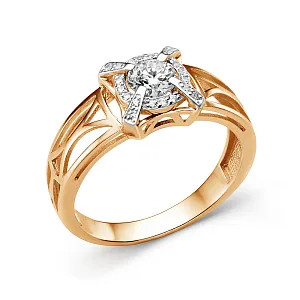 Кольцо из красного золота с фианитами