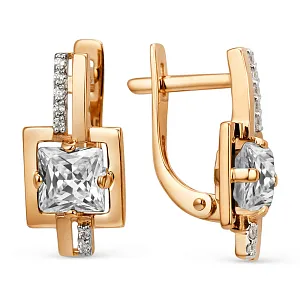 Серьги из красного золота с фианитами