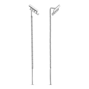 Серьги продевки из белого золота с фианитами