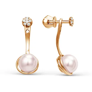 Серьги пусеты из красного золота с фианитами