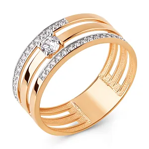 Кольцо из красного золота с фианитами