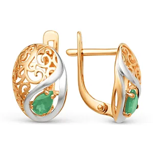 Серьги из красного золота с зелеными агатами