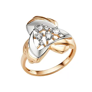 Кольцо из красного золота с фианитами