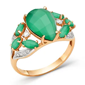 Кольцо из красного золота с зелеными агатами