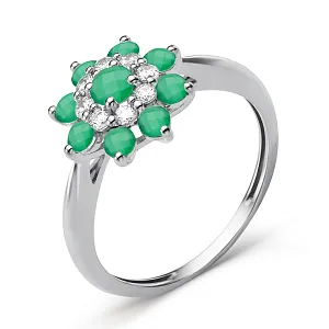 Кольцо из белого золота с зелеными агатами