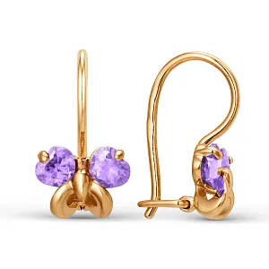 Серьги детские из красного золота с аметистами