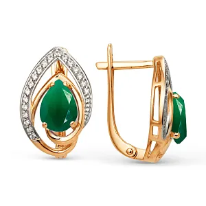 Серьги из красного золота с зелеными агатами