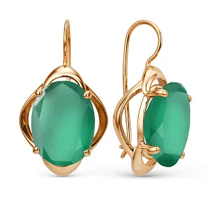 Серьги из красного золота с зелеными агатами