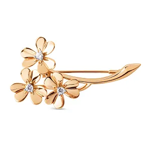 Брошь из красного золота с фианитами