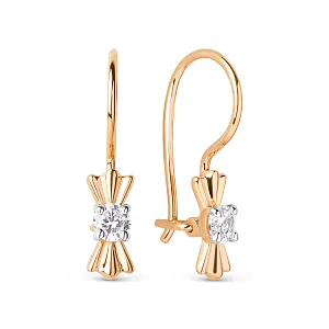 Серьги детские из красного золота с фианитами