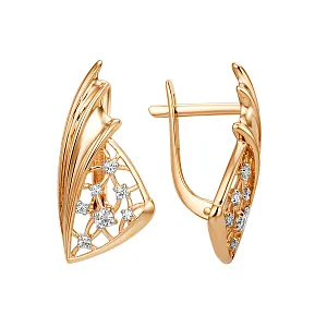 Серьги из красного золота с фианитами