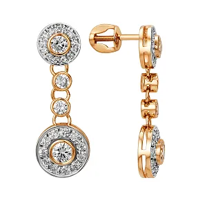 Серьги пусеты из красного золота с фианитами