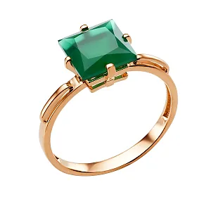 Кольцо из красного золота с зеленым агатом