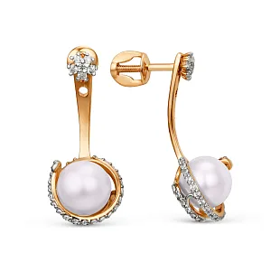 Серьги пусеты из красного золота с фианитами