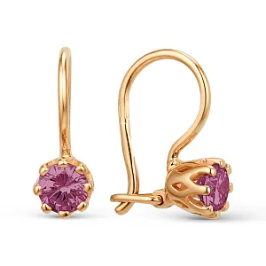 Серьги детские из красного золота с корундами