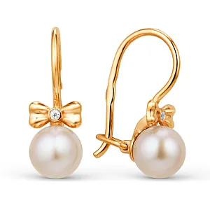 Серьги детские из красного золота с фианитами