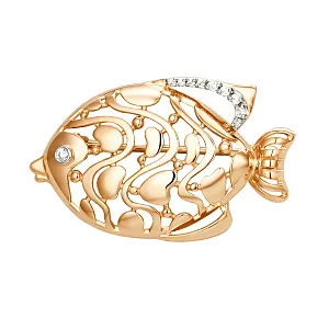 Брошь из красного золота с фианитами