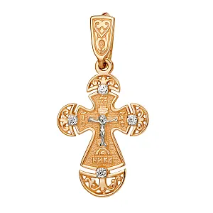 Крест из красного золота с фианитами