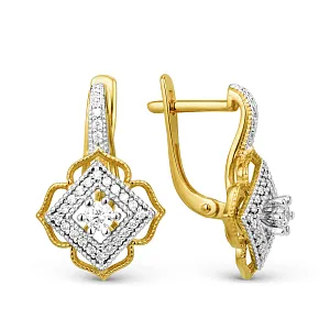 Серьги из желтого золота с фианитами