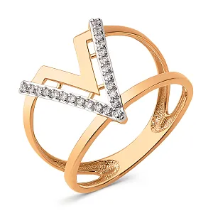 Кольцо из красного золота с фианитами