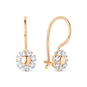 Серьги детские из красного золота с фианитами