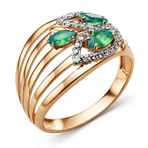 Кольцо из красного золота с зелеными агатами