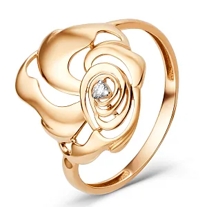 Кольцо из красного золота с фианитом