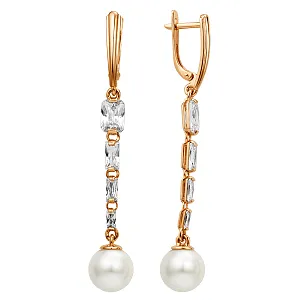 Серьги из красного золота с жемчугом и фианитами