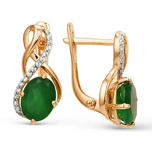 Серьги из красного золота с зелеными агатами