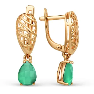 Серьги из красного золота с зелеными агатами