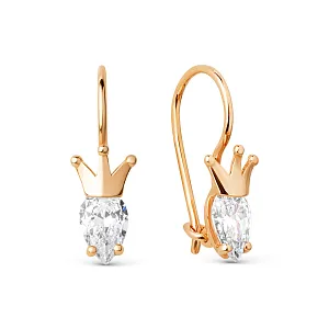 Серьги детские из красного золота с фианитами