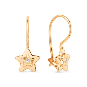 Серьги детские из красного золота с фианитами