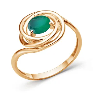 Кольцо из красного золота с зеленым агатом