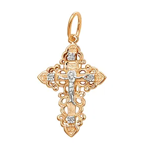 Крест из красного золота с фианитами