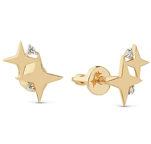 Серьги пусеты из красного золота с фианитами